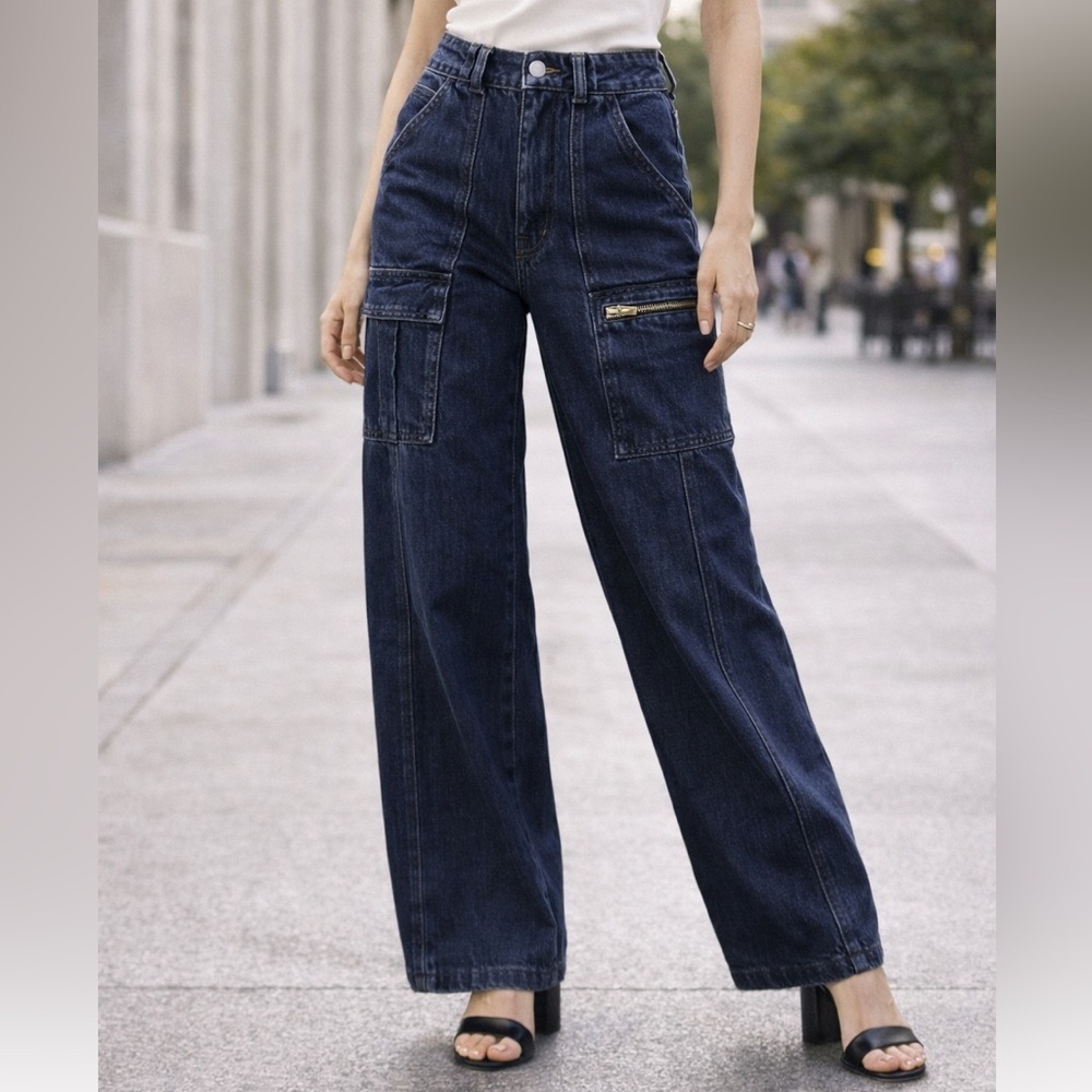 Zara High Rise Wide Leg Jeans Women’s  4 Straight Leg Denim Trendy Minimalist